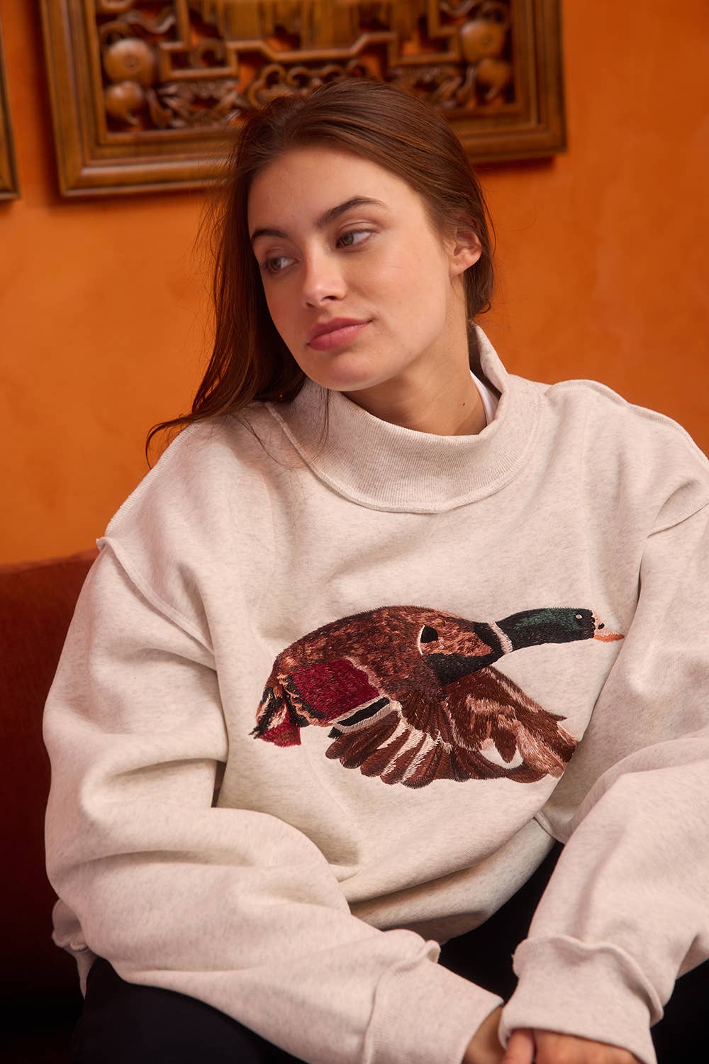 IT2594E-MALLARD | 'MALLARD' Embroidered Mock-Neck Sweatshirt