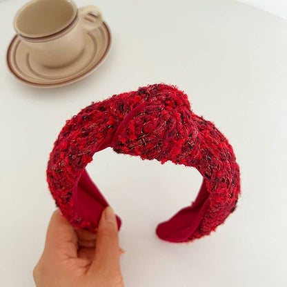 Red Plaid and Tweed Padded Knot Headband