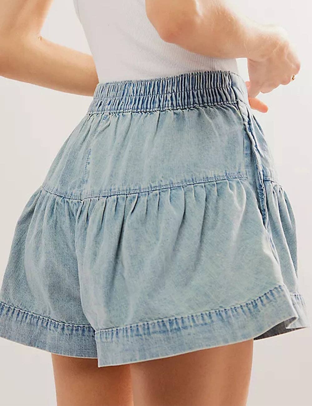Ladies Solid Color Cotton Denim Shorts