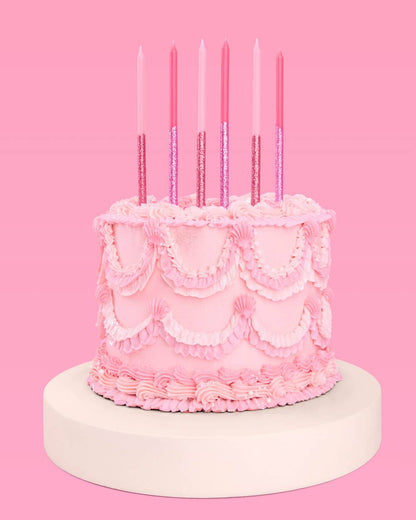 Pink Glitter Party Cake Candles | 10 Pack, Birthday, Toppers