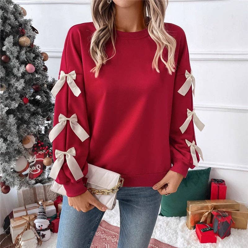 Round Neck Bow Pullover Sweatshirt