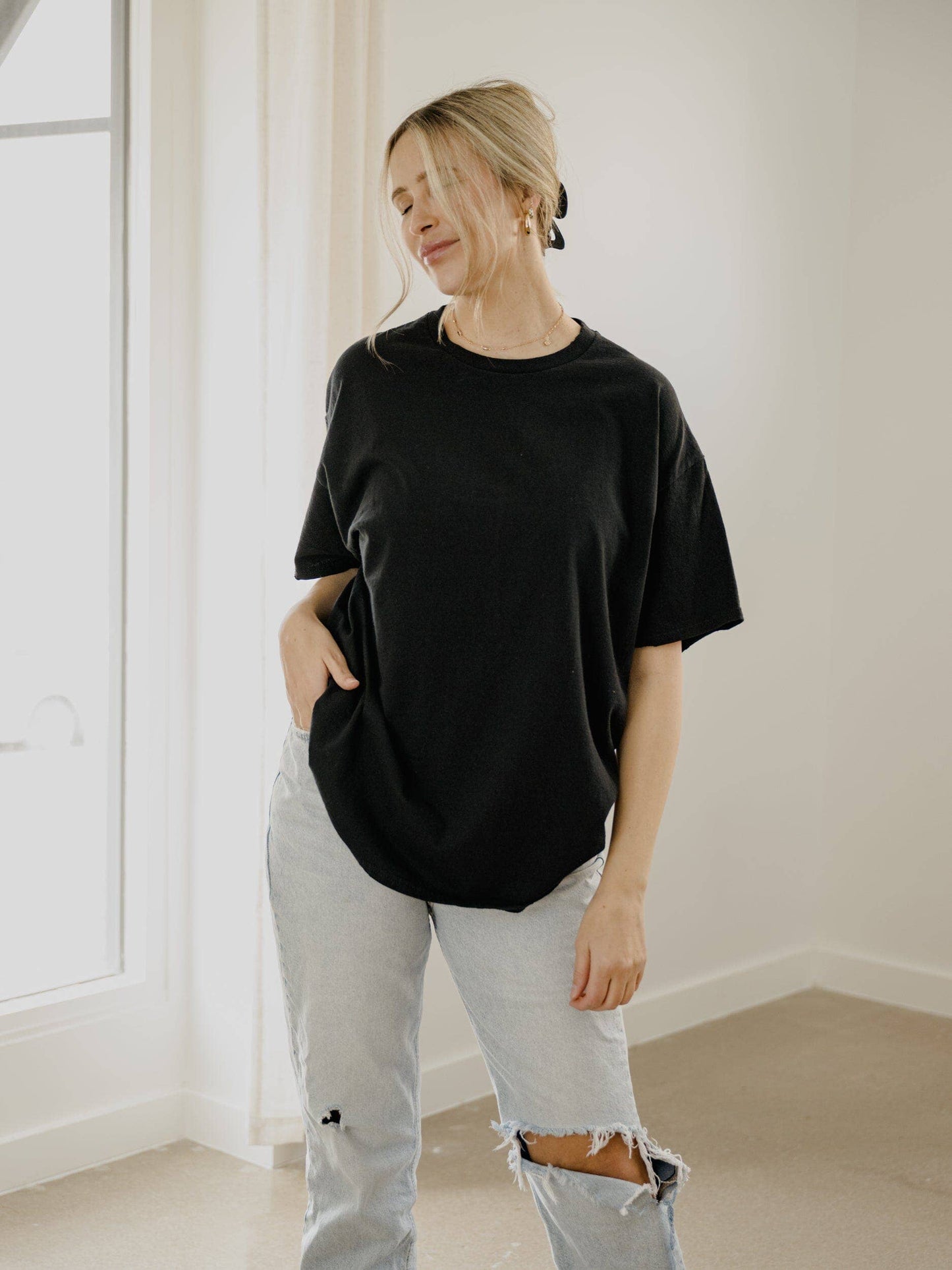 LivyLu Black Blank Thrifted Tee