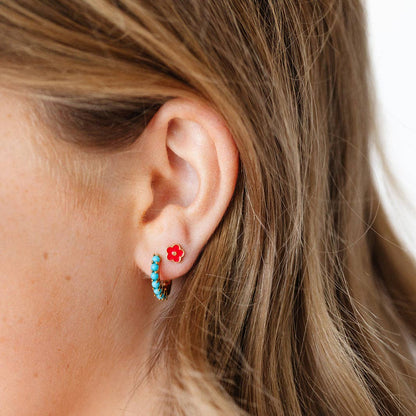 Turquoise Hoop Earrings - Hypoallergenic, Flat Back, Girl