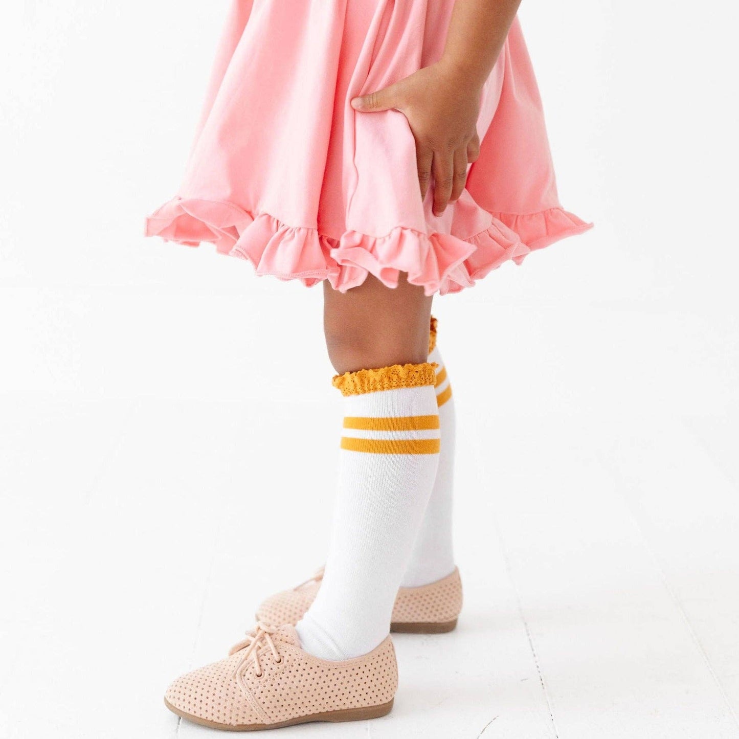 Marigold Striped Lace Top Knee High Socks