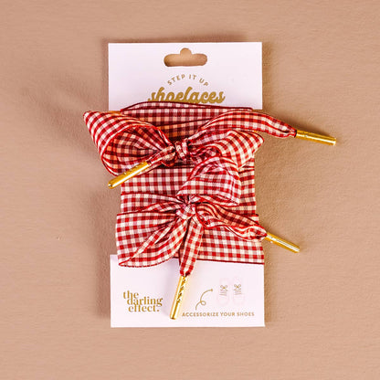 Step It Up Shoelaces–Gingham Red