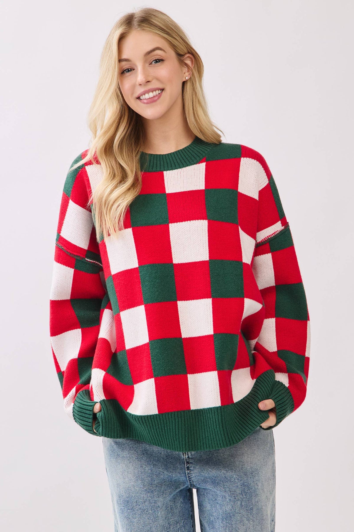 Oversized Checkered Christmas Sweater