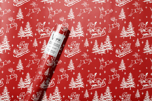 Red Santa Sleigh Christmas Wrapping Paper Roll
