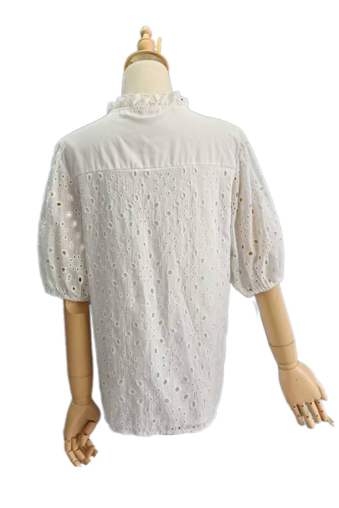 Bohemia Crochet lace Eyelet high neck short sleeve blouse