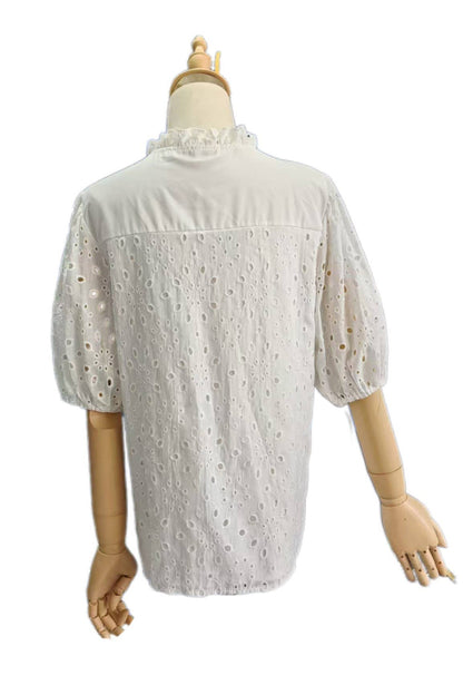 Bohemia Crochet lace Eyelet high neck short sleeve blouse