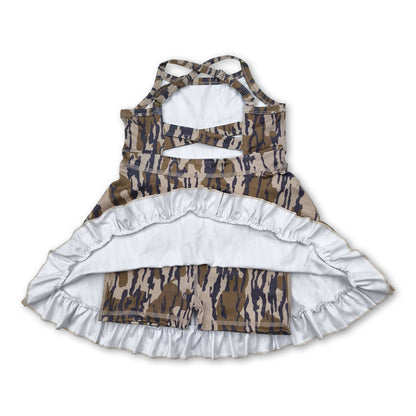 Grey camo straps ruffle girls athletic dress