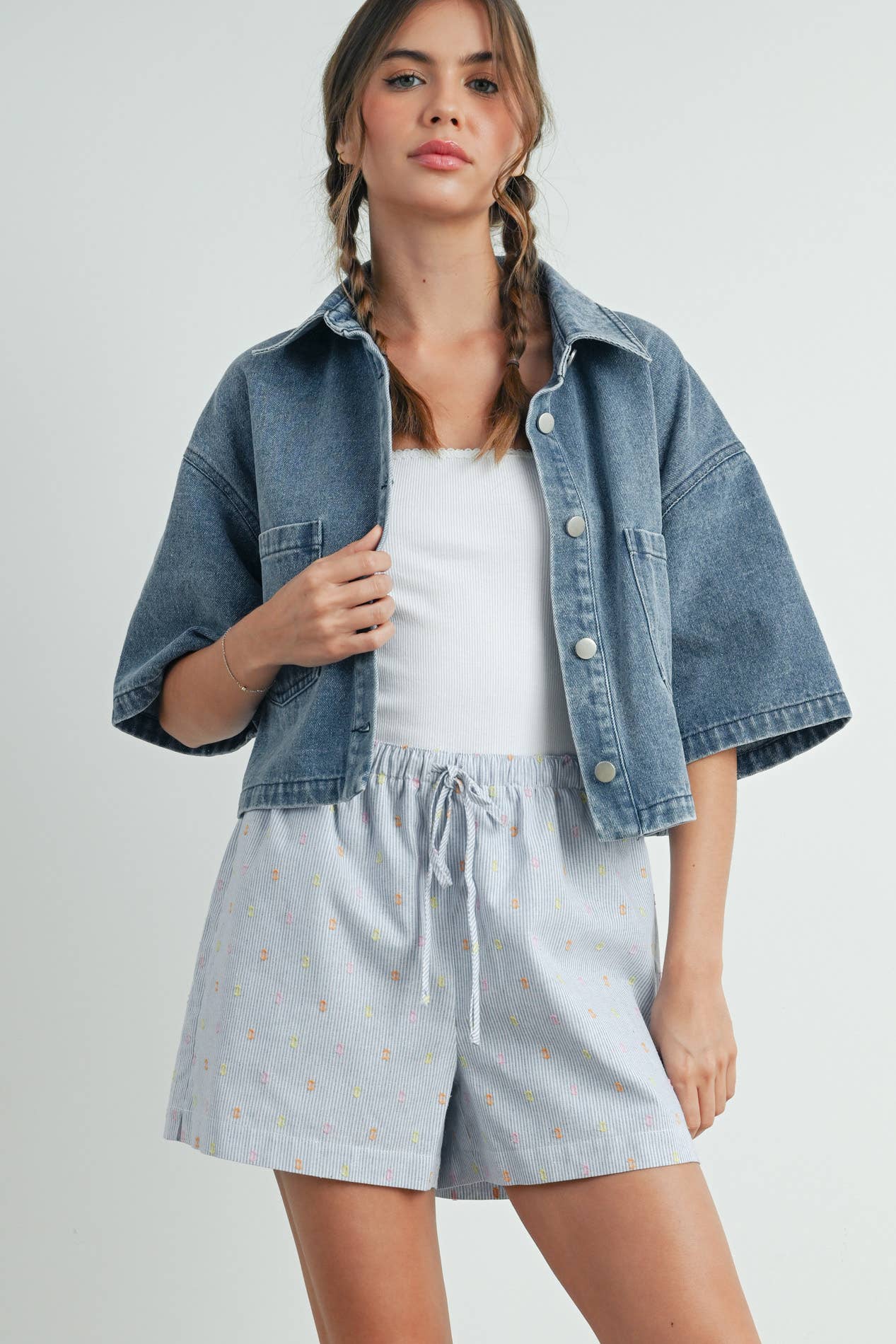 Button Front Cropped Shirt - BMJ7681