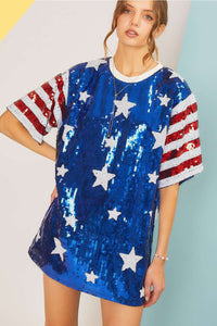 Fourth of July Star Print Sequin Tunic Top