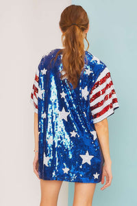 Fourth of July Star Print Sequin Tunic Top