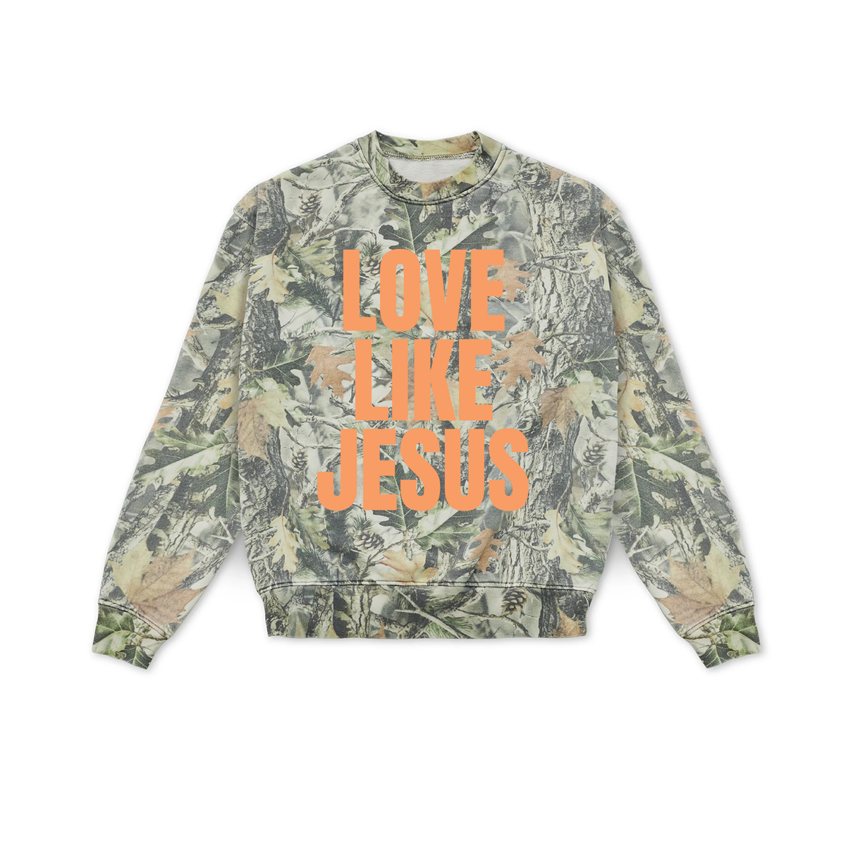 LOVE LIKE JESUS adult orange camo sweatshirt