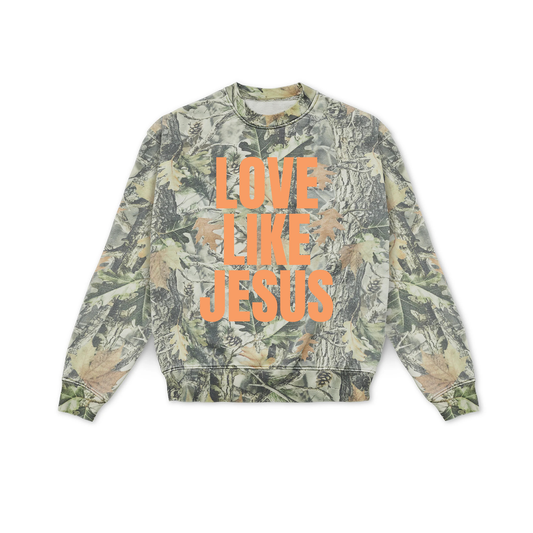 LOVE LIKE JESUS adult orange camo sweatshirt