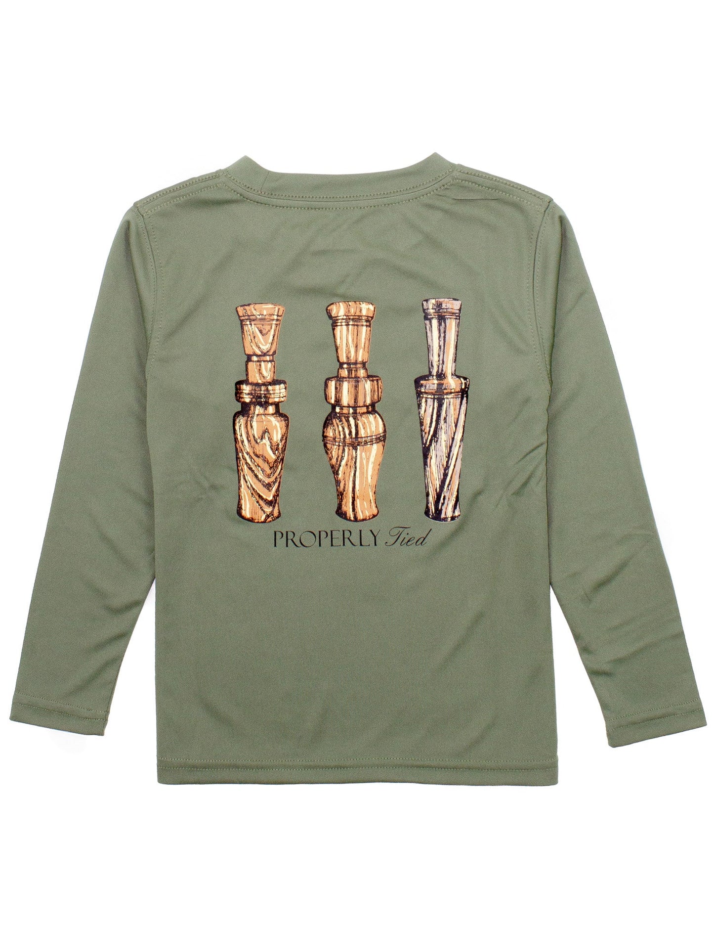 Boys Performance Tee LS Duck Calls - Olive