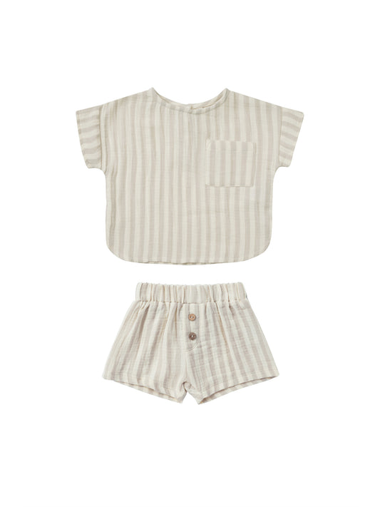 WOVEN BOXY TOP + SHORT SET || ASH STRIPE