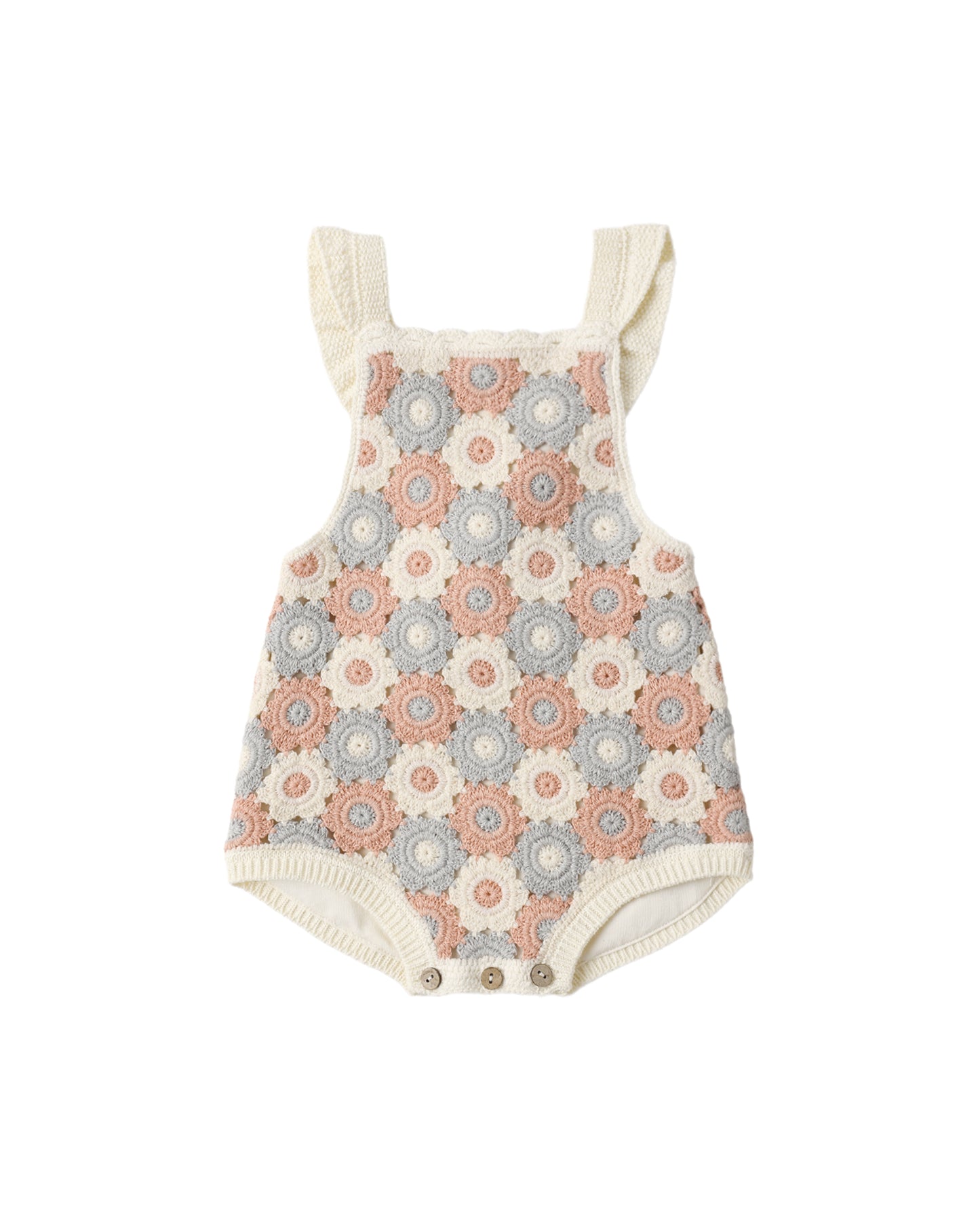 CROCHET ROMPER BLUE, LIGHT PINK, IVORY