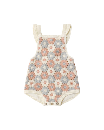 CROCHET ROMPER BLUE, LIGHT PINK, IVORY