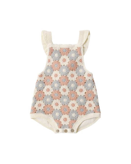 CROCHET ROMPER BLUE, LIGHT PINK, IVORY