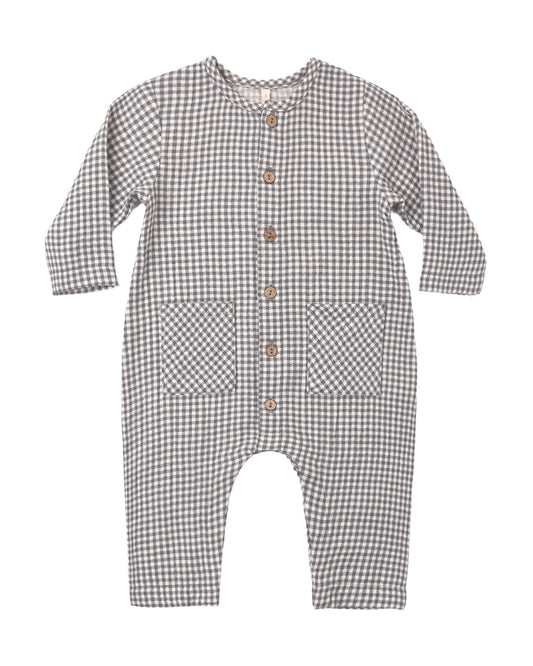 POCKETED WOVEN JUMPSUIT MIDNIGHT GINGHAM