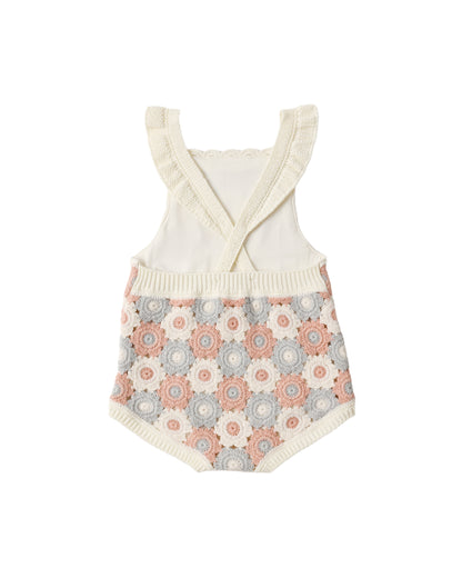 CROCHET ROMPER BLUE, LIGHT PINK, IVORY