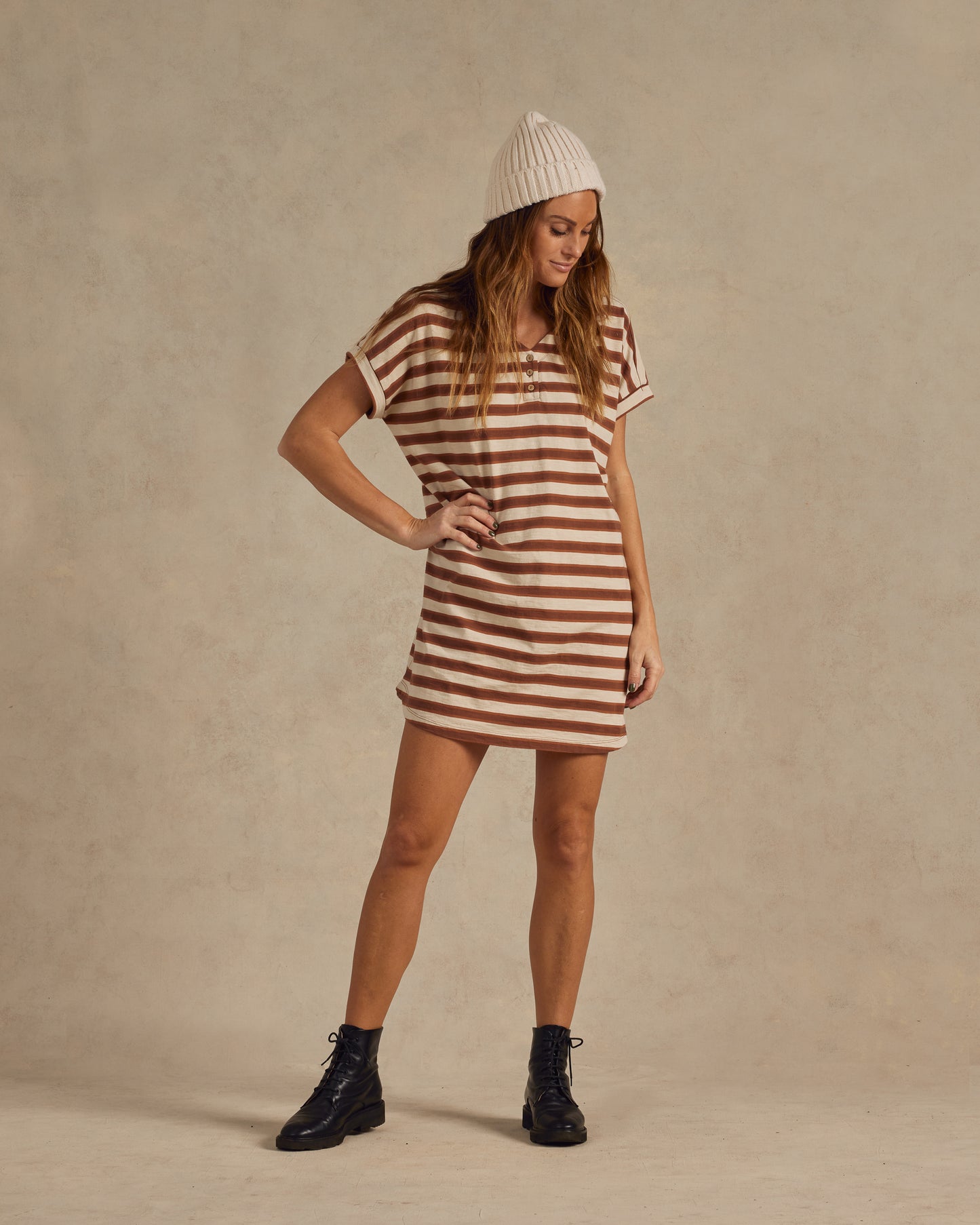 HENLEY SHIRT DRESS | CEDAR STRIPE