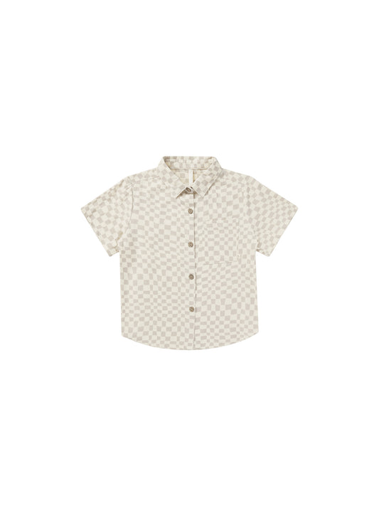 COLLARED SHORT SLEEVE SHIRT || DOVE CHECK