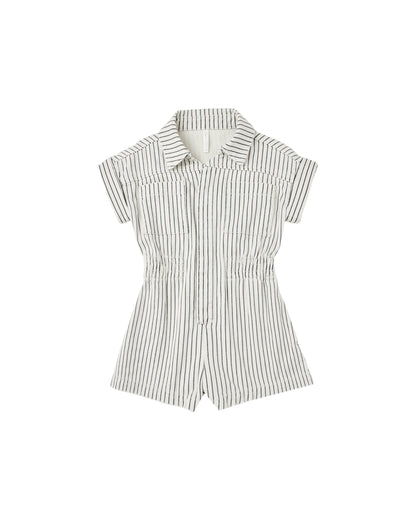 UTILITY ROMPER || NAVY PINSTRIPE