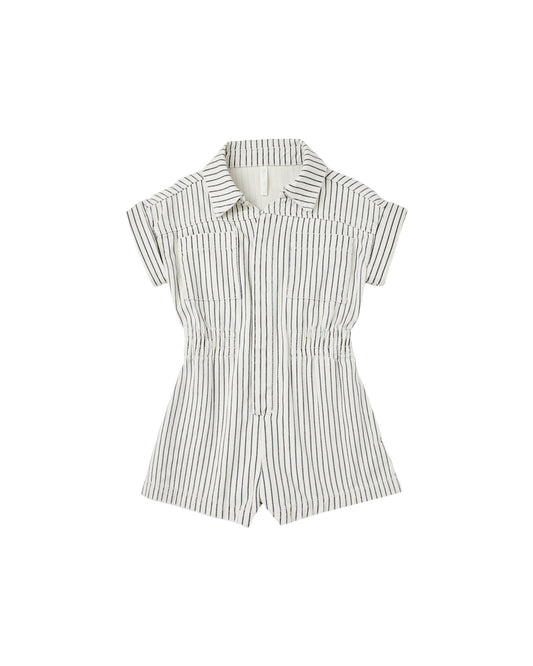 UTILITY ROMPER || NAVY PINSTRIPE