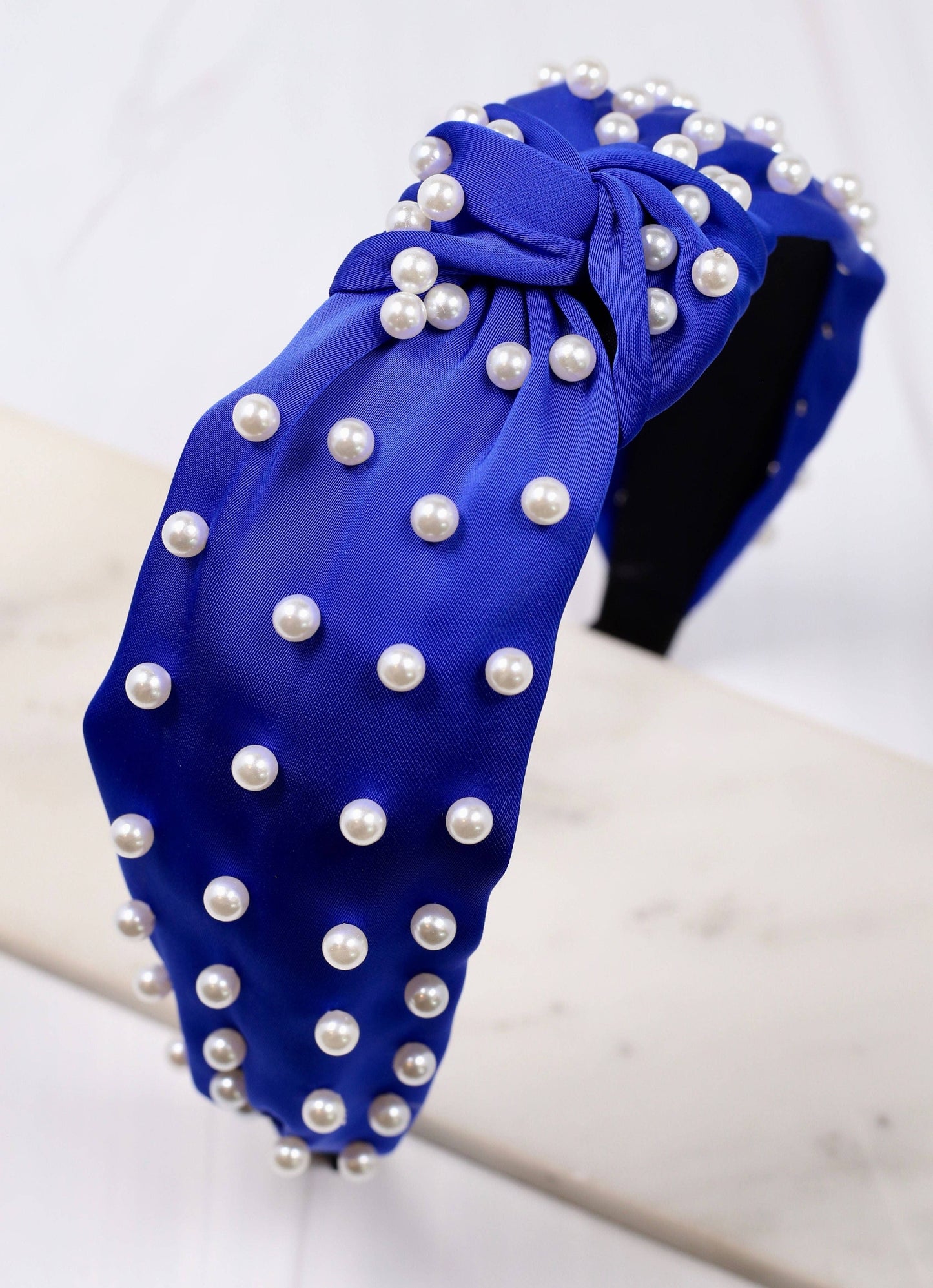 Maddie Satin Headband with Pearls ROYAL BLUE