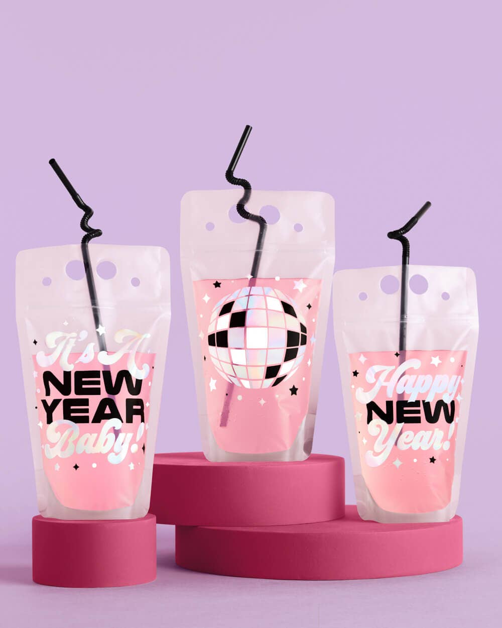 New Years Eve Party Drink Pouches, NYE Drinkware, Cup Decor