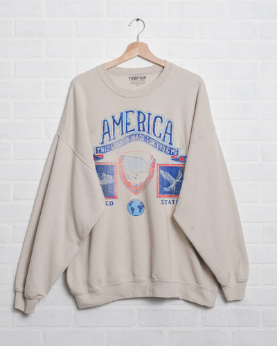America Patch Sand Thrifted Sweatshirt