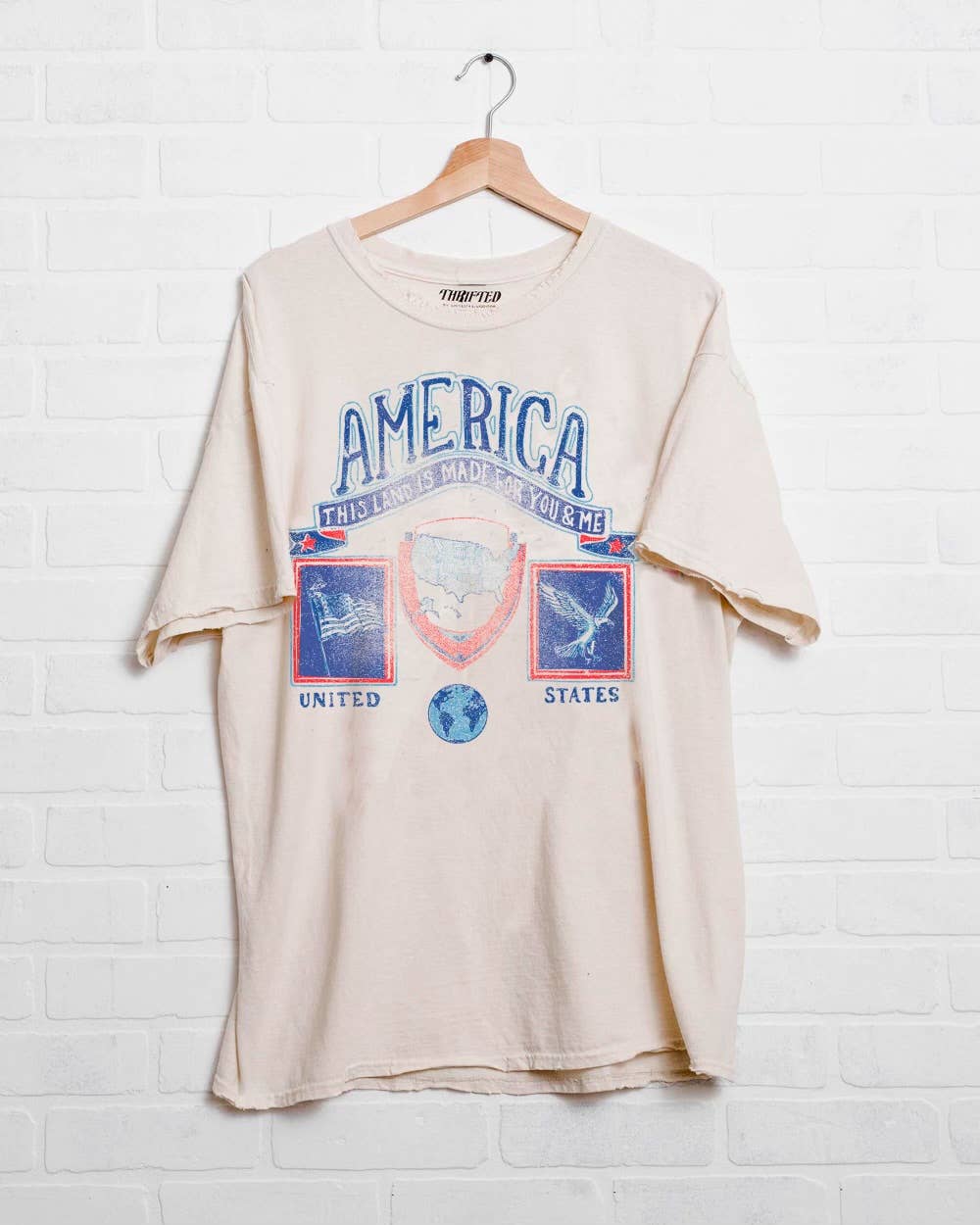 America Patch Off White Thrifted Tee