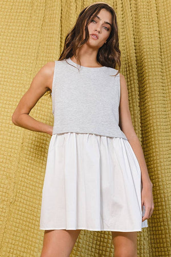 Contrast Color-block Oversize Sleeveless Mini Dress