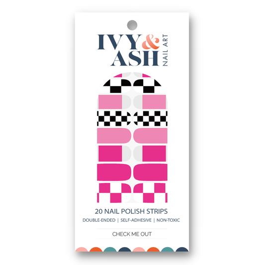 Check Me Out | Bright Pink & Black Check Nail Polish Wrap