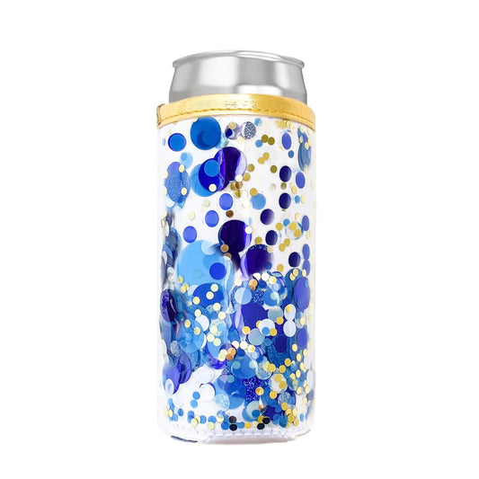 Spirit Squad Confetti Skinny Can Cooler- True Blue