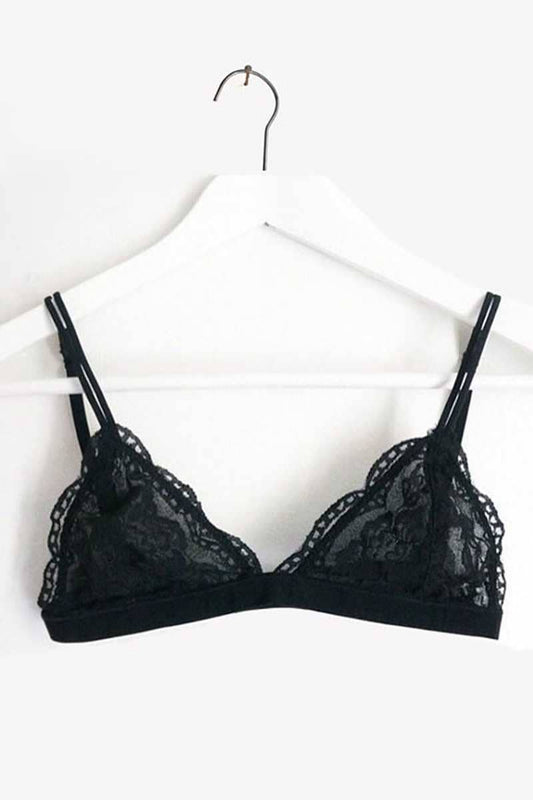 Floral Sheer Lace Triangle Lowcut Mesh Lined Bralette