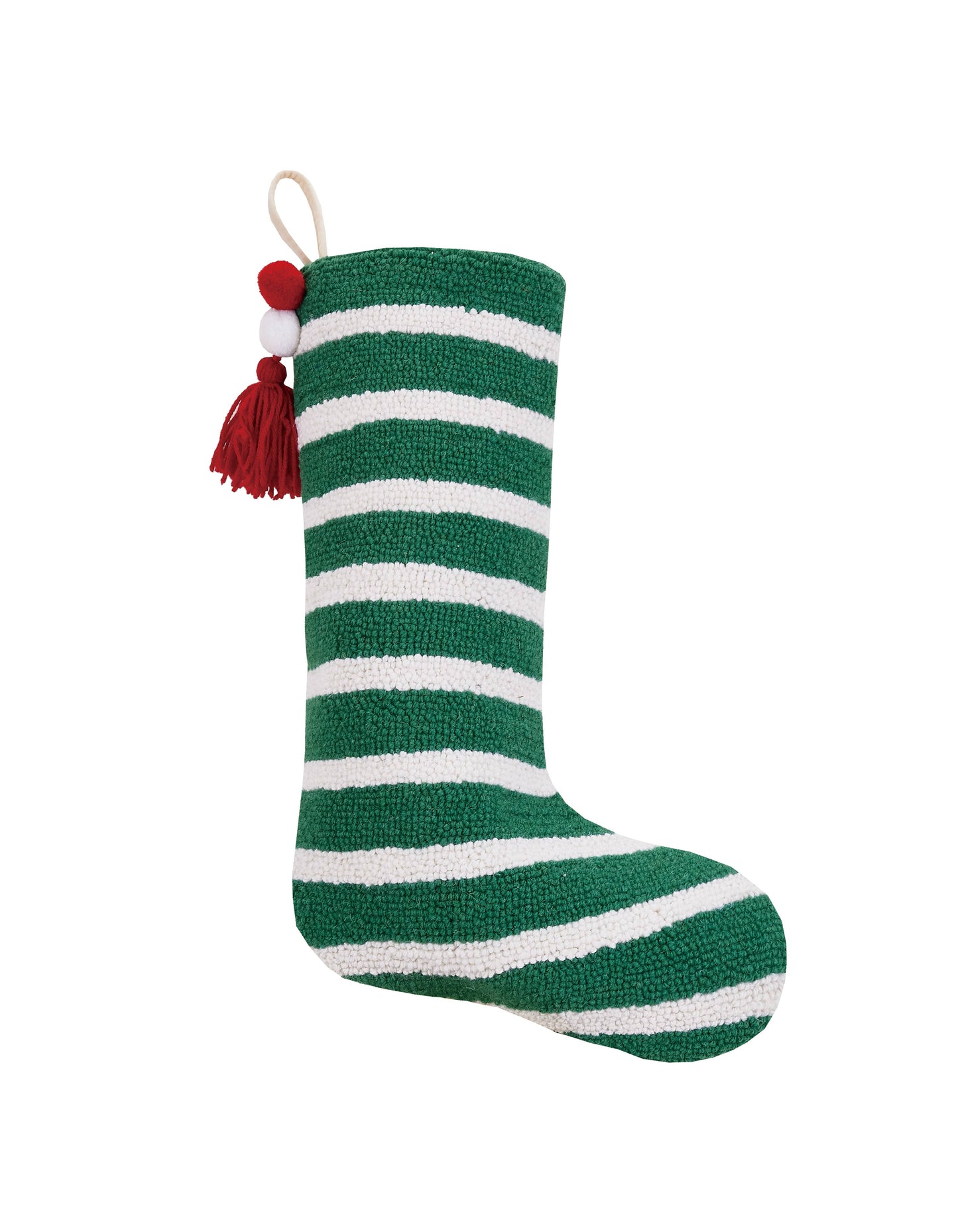 Green Stripe Stocking With Pom Pom Tassel by Ampersand