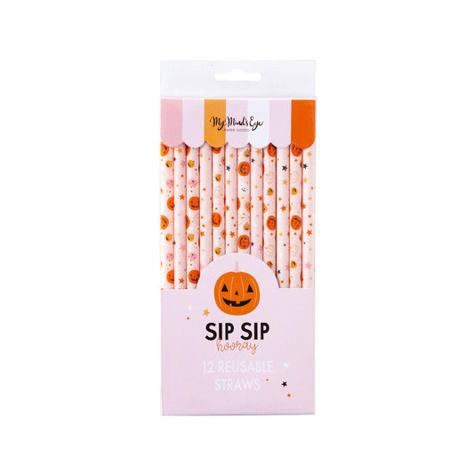 PREORDER SHIPPING 8/1-8/8 - PLSS275 - Pink/Orange Pumpkins Reusable Straws