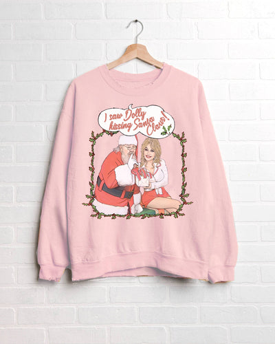 I Saw Dolly Kissing Santa Clause Pink Thrifted Sweatshirt: