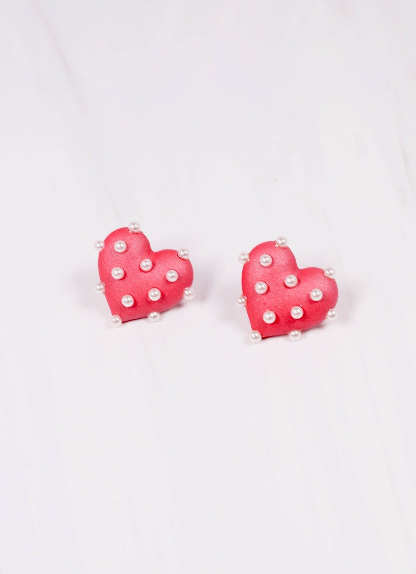 Charmed Pearl Heart Stud Earring RED