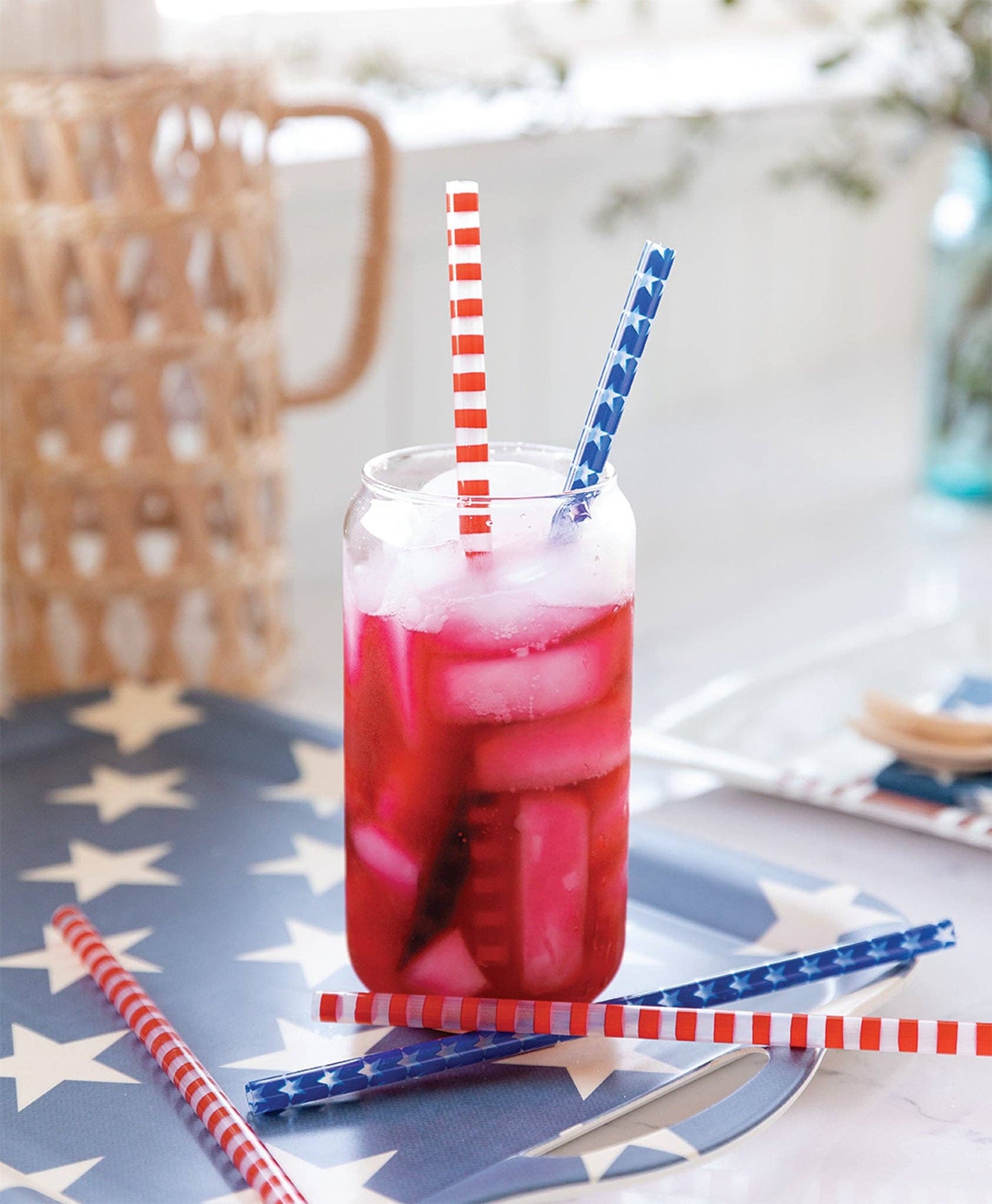 PLSS270 - Red Stripe/Blue Star Reusable Straws