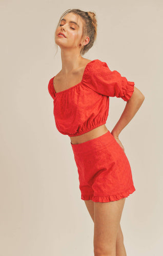 Valentina Eyelet Shorts: RED