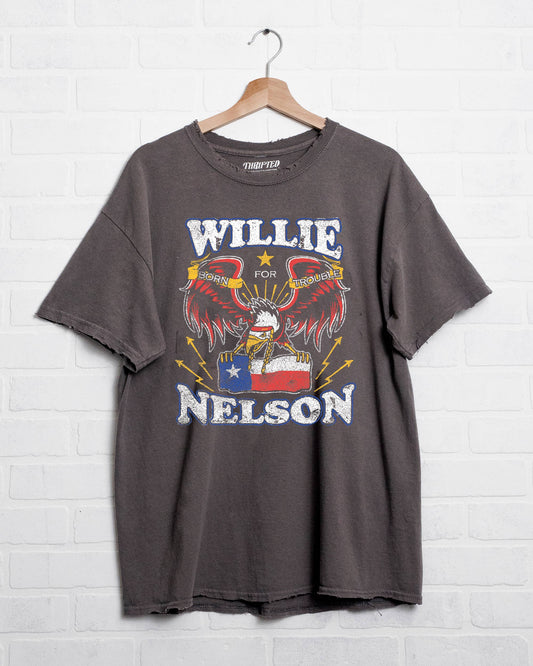 Willie Nelson Born For Trouble Dark Gray Thrifted Tee
