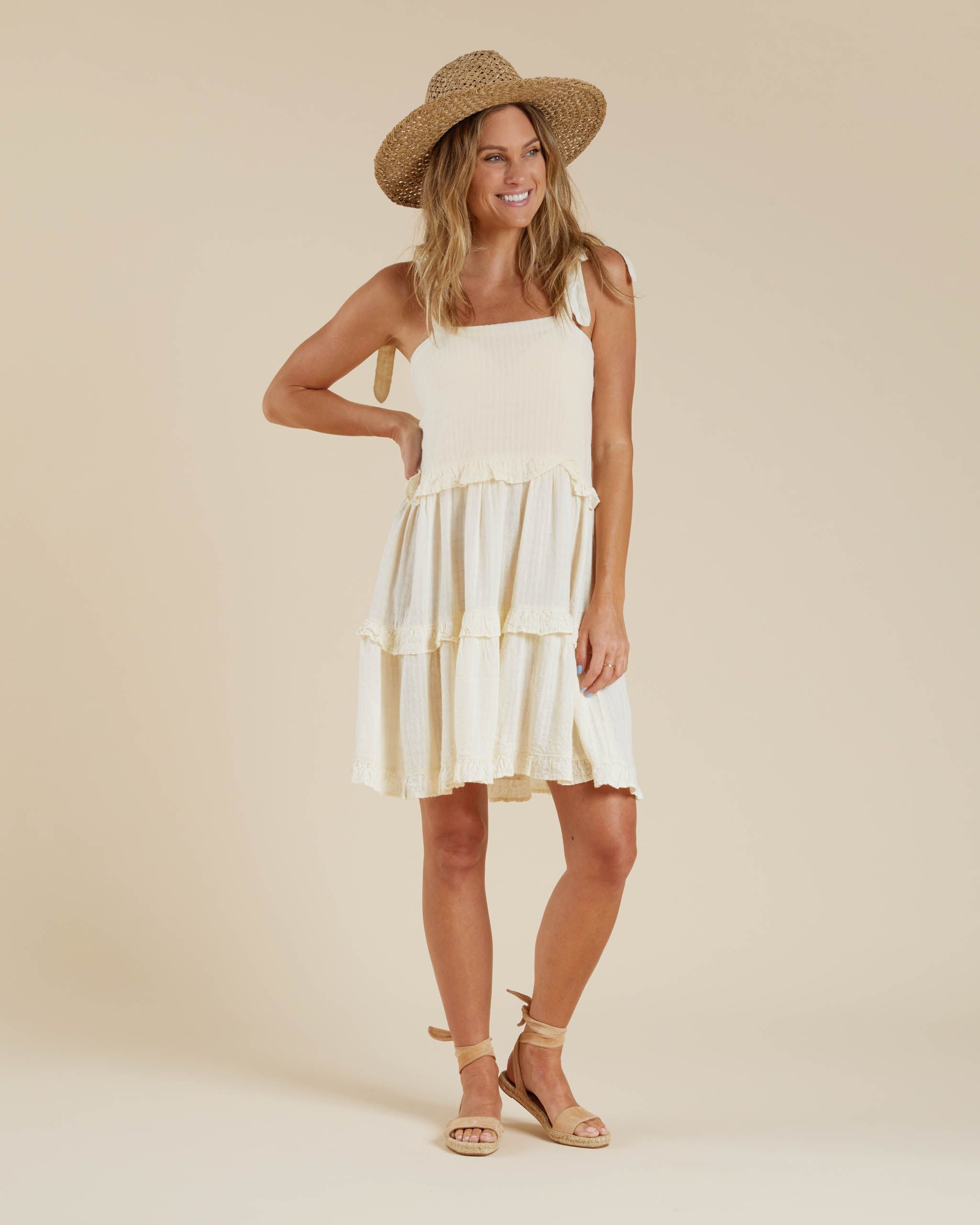 RUFFLE SWING DRESS IVORY Juneandgrey