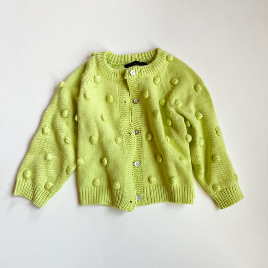 green pom cardigan